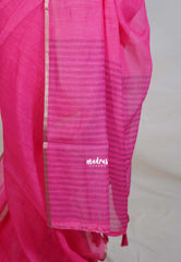 Candy Pink - Pragathi - Linen Cotton Saree Plain with Floral Prints Blouse - Perfect for Office Wear | Summer wear | Casual Wear
