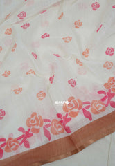 Creamy Ivory - Pragathi - Linen Cotton Saree Rose Prints - Perfect for Office Wear | Summer wear | Casual Wear