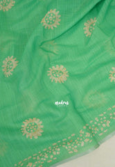 Soft Kelly Green - Pragathi - Linen Cotton Saree with Contrast Pallu and Blouse - Best for Office Wear | Casual Wear