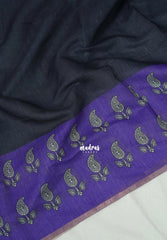 Classic Black - Pragathi - Linen Cotton Plain Saree with Contrast Pallu and Blouse - Best for Office Wear | Casual Wear