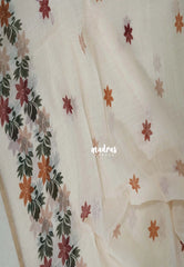 Ivory Beige - Pragathi - Linen Cotton Saree with Floral Printed - Perfect for Office Wear | Summer wear | Casual Wear