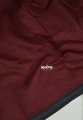 Araku Maroon - Pragathi - Linen Cotton Saree Plain and Floral Prints Blouse - Perfect for Office Wear | Summer wear | Casual Wear