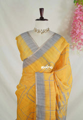 Mustard Yellow - Pragathi - Linen Cotton Saree Digital Prints and Contrast Border - Perfect for Office Wear | Summer wear | Casual Wear