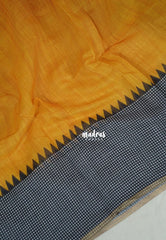 Paris Yellow - Pragathi - Linen Cotton Saree Plain with Checks Border, Pallu and Blouse - Perfect for Office Wear | Summer wear | Casual Wear