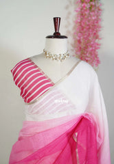 Rosy Ivory - Pragathi - Linen Cotton Saree Gradient with Tiny Border - Perfect for Office Wear | Summer Wear | Casual Wear