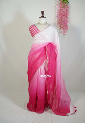Rosy Ivory - Pragathi - Linen Cotton Saree Gradient with Tiny Border - Perfect for Office Wear | Summer Wear | Casual Wear