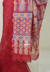 Muted Crimson Red with Scallop - Linen Cotton Saree with Scallop Border - Perfect for Office Wear | Summer wear | Casual Wear