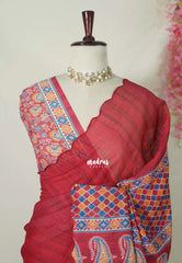 Muted Crimson Red with Scallop - Linen Cotton Saree with Scallop Border - Perfect for Office Wear | Summer wear | Casual Wear