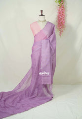 Lilac Glow with Scallop - Pragathi - Linen Cotton Plain Saree Scallop Border with Contrast Blouse - Perfect for Office Wear | Summer wear | Casual Wear