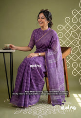 (PRE-BOOKING) Lavender Purple - Pragathi - Linen Cotton Saree with Jaipur Prints - Best for Office Wear | Casual Wear