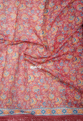 Muted Crimson Red with Heavy Lace - Linen Cotton Saree with Heavy Lace Embroidery - Perfect for Office Wear | Summer wear | Casual Wear