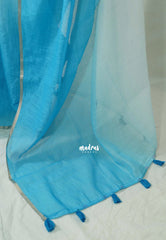 Sky Blue Ombre with White Base - Pragathi Linen Cotton Saree with Gradient Ombre tone and Floral Digital Prints - Perfect for Office Wear | Summer wear | Casual Wear