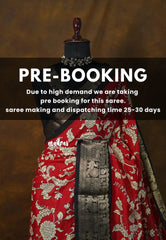 (PRE-BOOKING) Regal Ruby Red - Premium Printed Silk with Kalamkari prints with Zari Border - Perfect for Office Wear