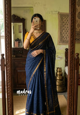 Midnight Blue - Subbulakshmi - Sungudi 100 Count Saree Checks with Rettapetta Rudraksham Border with Blouse Combo - Best for Casual Wear | Summer Wear | School | College | Office wear