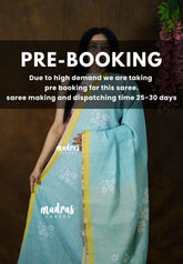 (PRE-BOOKING) Pastel Aqua Blue - Linen Cotton Saree Floral Print with Tiny Border - Best for Office Wear | Casual Wear | Doctors | Professors | Teachers Friendly