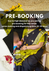 (PRE-BOOKING) kannamma Handwoven Ballbutta linen Black with yellow pallu - singer chitra saree