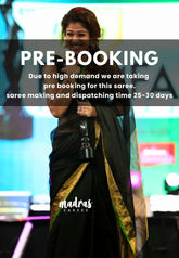 (PRE-BOOKING) Black with green pallu kannamma Handwoven Ballbutta linen - Nayanthara award saree