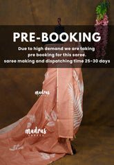 (PRE-BOOKING) Muted Peach - Linen Cotton Saree with Breezy Leaf Print with Tiny Border - Best for Office Wear | Summer wear | Corporate wear