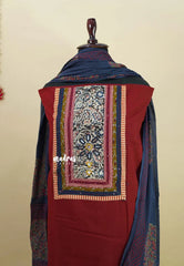 Amitha – Maroon Pre-washed pure cotton with kalamakri mirror yoke salwar set