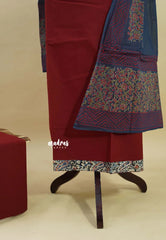 Amitha – Maroon Pre-washed pure cotton with kalamakri mirror yoke salwar set