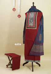 Amitha – Maroon Pre-washed pure cotton with kalamakri mirror yoke salwar set