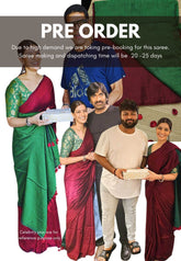 (PRE-BOOKING) khadi contrast pallu Maroon with Green - Shruti