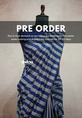 (PRE-BOOKING) Leela soft khadi - Blue and grey vertical stripes