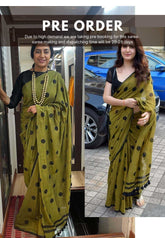 Polka dots Khadi Mehandi green - Actress Suhasini saree - Madras Sarees