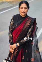 Thoolika - Organic linen hand woven Jamdani ikkat weaving - Red