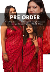 (PRE-BOOKING) Organic linen Orange and pink stripes Rose pallu - Vanibhojan pink saree