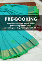 (PRE-BOOKING) Cyan with green - kannamma Handwoven Ballbutta linen