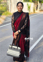 Thoolika - Organic linen hand woven Jamdani ikkat weaving - Red