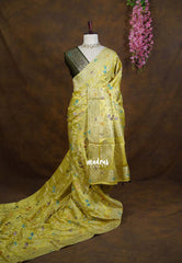 Greenish Yellow - Sowbhagya – Precision Weaving Pure Mulberry Silk with Contrast Blouse - Perfect for Functions