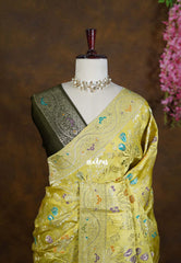 Greenish Yellow - Sowbhagya – Precision Weaving Pure Mulberry Silk with Contrast Blouse - Perfect for Functions