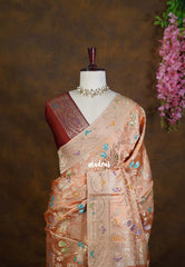 Rustic Peach - Sowbhagya – Precision Weaving Pure Mulberry Silk with Contrast Blouse - Perfect for Functions