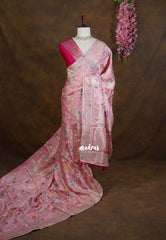 Muted Pink - Sowbhagya – Precision Weaving Pure Mulberry Silk with Contrast Blouse - Perfect for Functions
