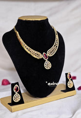 Premium 1 Gram Gold Polish AD Stone Kante Model Necklace with Earrings