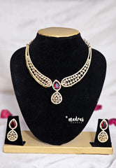 Premium 1 Gram Gold Polish AD Stone Kante Model Necklace with Earrings
