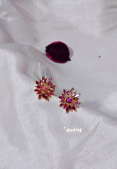 Premium 1 Gram Gold polish AD Stone Ruby Waterlily Stud