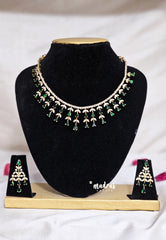 Premium 1 Gram Gold polish AD Stone Trendy Blossom Green Necklace with Earrings
