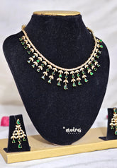 Premium 1 Gram Gold polish AD Stone Trendy Blossom Green Necklace with Earrings