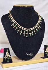 Premium 1 Gram Gold polish AD Stone Trendy Blossom Green Necklace with Earrings