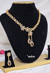 Premium 1 Gram Gold polish AD Stone Trendy Flower Purple stone Necklace with Earrings