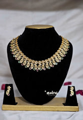 Premium 1 Gram Gold polish AD Stone Trendy Green and Ruby Peacock white gold Necklace with Earrings