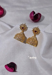 Premium 1 Gram Gold polish AD Stone Trendy Jhumka Traditional Bell-Shaped Earrings