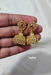 Premium 1 Gram Gold polish AD Stone Trendy Jhumka Traditional Bell-Shaped Earrings