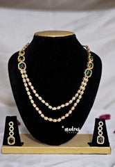 Premium 1 Gram Gold polish AD Stone Trendy double layer Emerald Necklace with Earrings