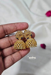 Premium 1 Gram Gold polish AD Stone Trendy Peacock Jhumka Earrings