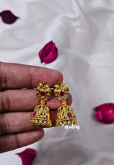 Premium 1 Gram Gold polish AD Stone Trendy Temple Jhumka Earrings