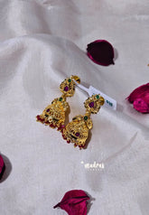 Premium 1 Gram Gold polish AD Stone Trendy Temple Jhumka Earrings